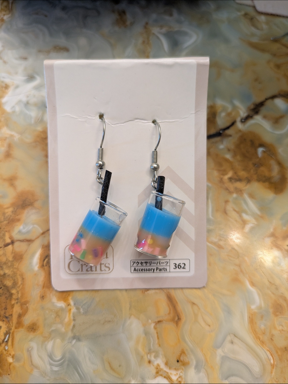 Colorful Bubble Tea Drop Earrings - Blue & Pink